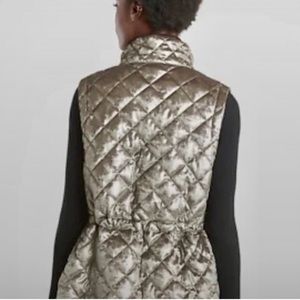 Athleta - Size Medium Whisper Metallic Pewter Velvet Vest Coffee House Puffer